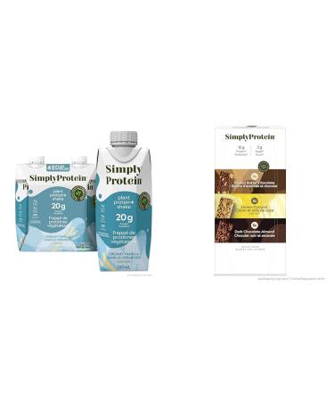 Simply Protein Ready-To-Drink Vanilla Plant Protein Shake 330mL Bottle Pack of 4 High Protein & Best Sellers Variety Pack Protein Bars Gluten Free Vegan High Protein Snacks 15 Count