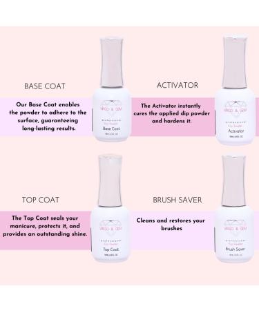 VIRGO & GEM Dipping Powder Liquid Set 3 or 5 Pcs 15ml Base Coat Top Coat Activator & Brush Saver - International Shipping Available - Buy Online on GoSupps.com