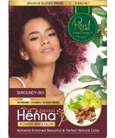 Rigel Herbal Henna Powder BURGUNDY Hair Color Dye Perfect Natural Colouring 60gm (6 SACHET) Ammonia Free Burgundy 6 Count (Pack of 1)
