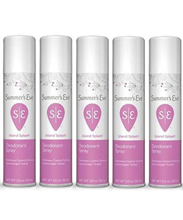 Summer's Eve Freshening Spray | Island Splash | 2 oz Size | Pack of 5 | pH Balanced | Dermatologist & Gynecologist Tested