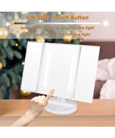 Auxmir Vanity Makeup Mirror with Natural LED Lights 1x/10x Trifold Magnifying Mirror Dual Power Cosmetic Mirror with Touch Screen 180 Brightness Adjustable Lighted Dressing Mirror - Buy Online on GoSupps.com
