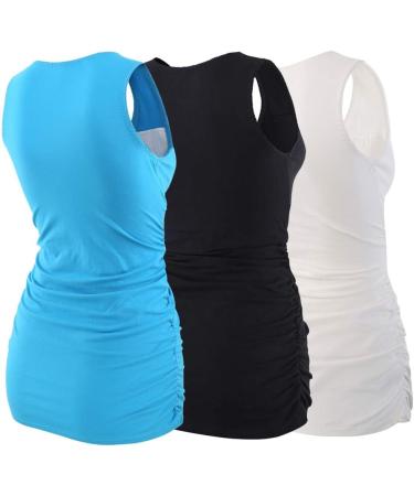 ZUMIY Maternity Nursing Top - V Neck Ruched Waist, Double Layered Tank - M Black/White/Lake Blue - 3 Pack - Buy Online on GoSupps.com