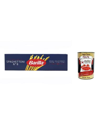 Italian Gourmet E.R. Barilla Spaghettoni No. 8 Pasta 100% Italian Durum Wheat Semolina 500g + Tomato Pulp Italian Gourmet Tomato Pulp 400g Box