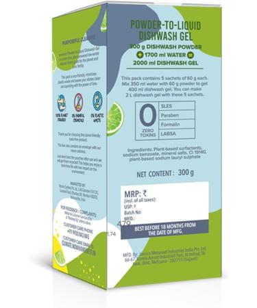 awenest No-Toxin Plant Based Powder-to-Liquid Dishwash | Makes 2 Liter Gel | No Paraben SLES Formalin | Natural Organic Biodegradable Eco-Friendly Herbal | Tough On Grease Leaves No Residue - Buy Online on GoSupps.com