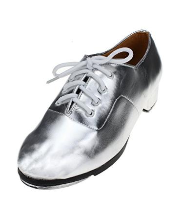 MSMAX Adult Lace Up Tap Dance Shoe 10.5 Silver