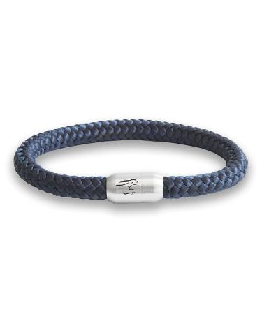 The original equestrian sport horse sport horses jockey club sailtaw bracelet with horses engraving handmade high -quality magnetic closure diameter 8 mm women men unisex marine blue 22.0 centimeters