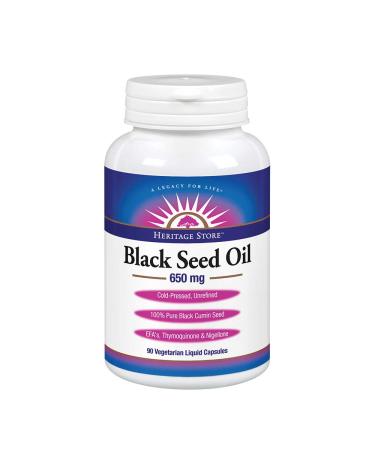 Heritage Store Black Seed Oil 650 Mg, 90 Count | 60 Day Money Back Guarantee