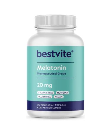 BESTVITE Melatonin 20 mg - 120 Veg Caps - No Stearates - No Sucralose No Dextrose No Silicon Dioxide No Mannitol - Vegan - Non-GMO - Gluten-Free 120 Count (Pack of 1)