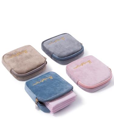 Sanitary Napkin Storage Bag 4PCS Menstrual Cup Pouch with Zipper Portable Menstrual Pad Bag Washable Flocking Fabric 5.1IN Large Capacity Sanitary Pads Organizer for Teen Girls Women Ladies