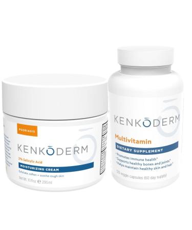 Kenkoderm Psoriasis Moisturizing Cream & Multivitamin Skin Care Bundle Moisturizing Cream with Salicylic Acid 10 oz & Multivitamin with Omega 3 & Vitamin D Immune Support Supplement 120 Capsules