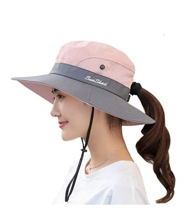 UPF 50+ Wide Brim Sun Hat Waterproof UV Protection Bucket Boonie Hat for Women Pink