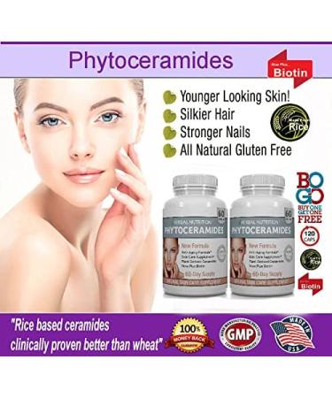 Phytoceramides Rice Based with Biotin Anti Aging Supplement - 2 Pack, 120 Capsules, 40mg - Gluten Free - Buy Online on GoSupps.com