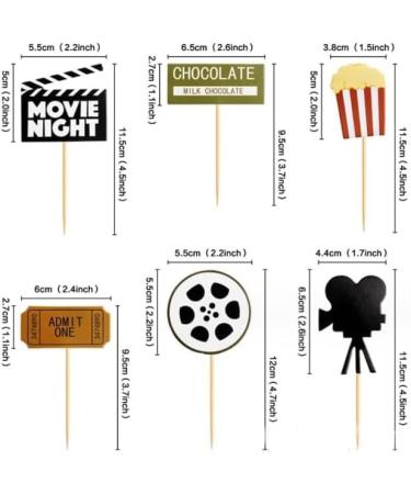 Nenluny 24pcs Movie Night Cupcake Toppers Hollywood Movie Film Cinema Theme Cupcake Toppers for Movie Theme Birthday Cake Topper Decoration - Buy Online on GoSupps.com