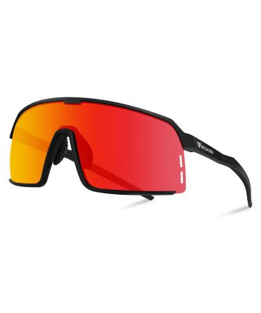WILSKYER Cycling Glasses Polarized Sport Sunglasses for Men Women Baseball Fishing MTB Black Frame Red Lens