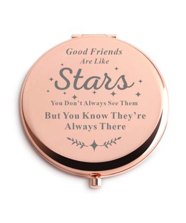 Friend Gifts for Women Unique Good Friends are Like Stars Gift Rose Gold Compact Travel Hand Mirror for Graduation Birthday Christmas Halloween