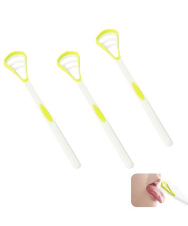 3 Pack Tongue Scrapers 100% BPA Free - Dual Sides Tongue Scraper Cleaner Help Fight Bad Breath (Yellow)