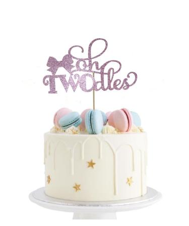 zxyxka Pink Glitter Oh Twodles Cake Topper Miss Two Cute Cake Topper - Girls 2nd Birthday Decorations - Sweet Baby Girl Two Year Old Birthday Party Decorations
