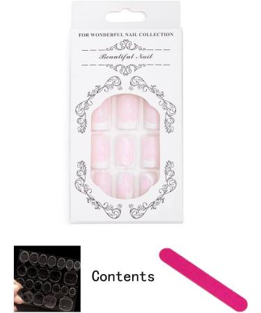 Sethexy French Short Square False Nails Collection - 24Pcs Glossy White Swirl Press on Nails - Buy Online on GoSupps.com