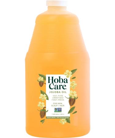 HobaCare Natural Jojoba Oil Bulk - 100% Pure Unrefined Carrier Oil for Skincare, Hair, Face, Beard, Scalp Massage, Bath - Hexane-Free, Long Shelf Life (64 oz Half Gallon) Jojoba 64 fl oz