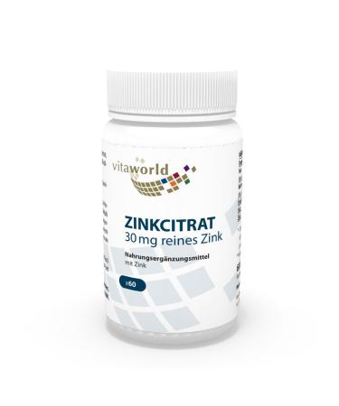Vita World Zinc Citrate 30 mg Pure Zinc 60 Capsules Made in Germany