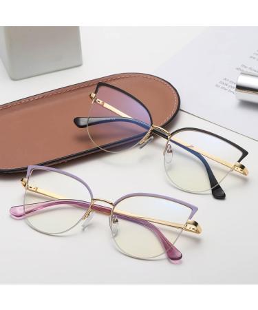 Kachawoo Anti-Blue Light Glasses for Men & Women | Stylish Cat Eye Metal Frame Prescription Glasses in Gold with Clear Lenses - Buy Online on GoSupps.com