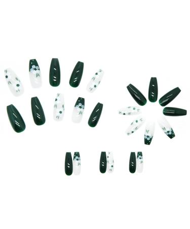 RUNRAYAY Green Medium Press On Nails with Flower | Acrylic Fake Nails for Women & Girls - Perfect for Any Occasion! - Buy Online on GoSupps.com