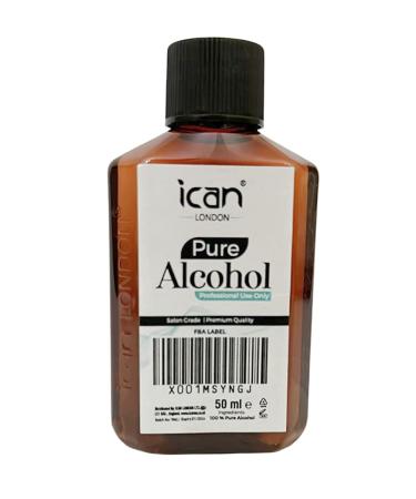 ican 100% Pure Alcohol For Nail Gel Polish Prep & Wipe Residue Cleanser Disinfectant 50ml