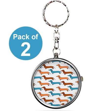 Portable Pill Organizer - Pack of 2 Cartoon Dachshunds | Metal Medicine Box with 3 Compartments & Keychain for Vitamins & Meds - International Shipping - Buy Online on GoSupps.com