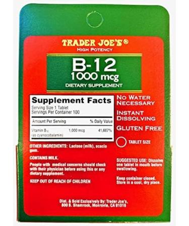 Trader Joe's Vitamin B12 1000mcg Gluten-Free Dietary Supplement - 100 Tablets - Buy Online on GoSupps.com