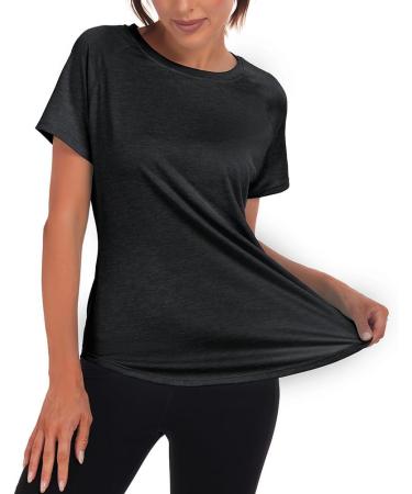 Jlowesun Women's Sportshirt - Lightweight Breathable Short Sleeve Top with Mesh Back for Fitness Running & Yoga - Stylish Black Round Neck - Buy Online on GoSupps.com