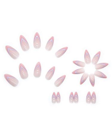 Justotry 24-Piece Press-On Nails - Short Pink & Light Blue Almond Acrylic Nails with Designs - Nude French Fake Nails for Women & Girls - Buy Online on GoSupps.com