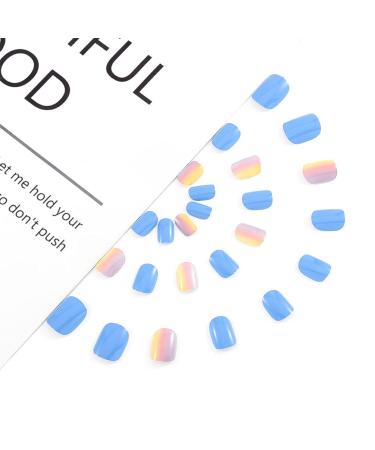 Sethexy Shine Brief Blue Gradient Acrylic Press-On Nails | 24pc Square Fingernails for Women and Girls - Buy Online on GoSupps.com