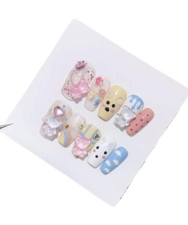 Handmade Wearing Nail 3D Bear Cartoon Short Nail Patch Removable False Nail(M)