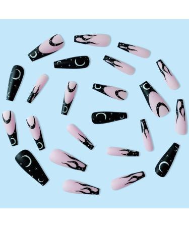 Press on Nails Extra Long Matte Fake Nails night sky stars and moon Press on Nails Designs Acrylic Nails Press on Artificial Nails Stick on Nails For Women Girls 24Pcs - Buy Online on GoSupps.com