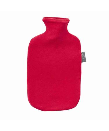 Fashy Red Velour Covered Rubber Hot Water Bottle with Fleece Cover- Made in Germany