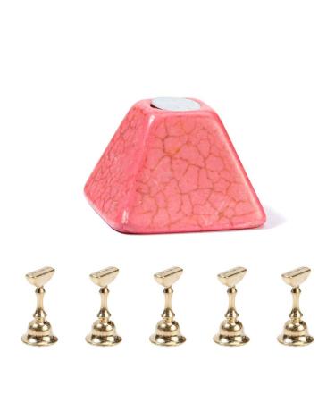 Lanlousy Nail Art Tool Magnetic Nail Stand Set Practice Stand Base Alloy Holder Nail Art Display Manicure Tool Set Pink