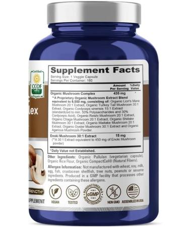 NusaPure Organic Mushroom Complex 10,000mg per Capsule Non-GMO 180 Veggie Caps - Buy Online on GoSupps.com