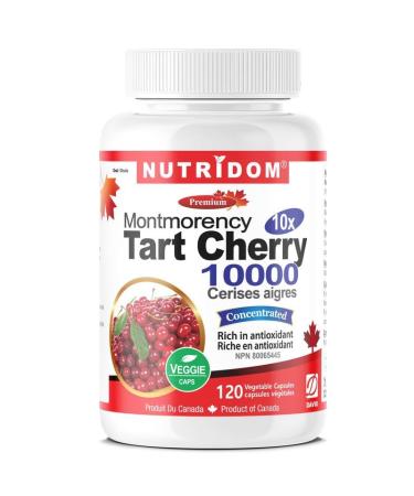 Nutridom Tart Cherry Capsules 10 000mg Per Day Montmorency Tart Cherry Extract Supplement Non-GMO Vegan Gluten-free Dairy & Soy free (120 Count)