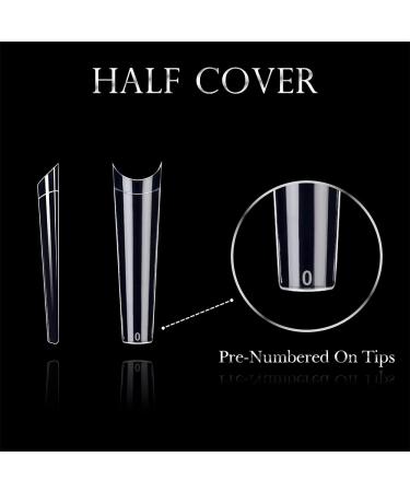 Extra Long Coffin Nail Tips  Clear Acrylic Nail Tips 550 Pcs Half Cover Artificial False Nails for Salons and DIY Nail Art with Box (9 Sizes) XL half cover - Buy Online on GoSupps.com