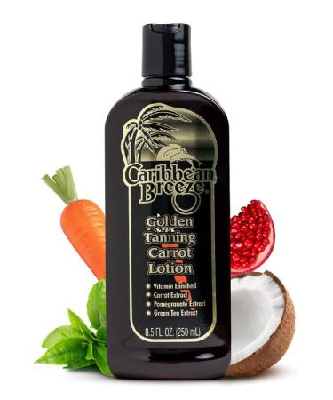 Caribbean Breeze Golden Carrot Sun Tanning Accelerator Lotion Natural Tanning Lotion with Pomegranate Aloe Extracts Rich in Oxidants Moisturizes the Skin and Anti-Aging Properties 8.5 oz (250 ml)