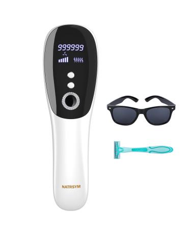 IPL Laser Hair Removal Device for Women,NATRSYM Painless Permanent Facial Upper Lip Bikini Line Armpits Back Legs Arms Face Body Lazer System 999,999 Flashes, Corded (White)