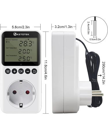 KetoTek Day Night Thermostat Socket | Digital Temperature Controller with 3m Sensor & Timer for Heating & Cooling | International Shipping Available - Buy Online on GoSupps.com