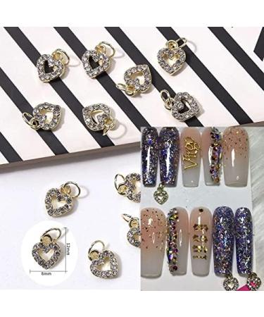 10pcs Sweet 3D Gold Heart Dangle Alloy Glitter Nail Charm Rhinestone Nail Jewelry Pendants Diamond Nail Art Dangle Nail Piercing Charms Alphabet Alloy 3D Nail Art Charm Acrylic Tips - Buy Online on GoSupps.com