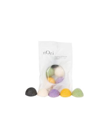 NORI KONJAC Sponge / 5 Pack Mini Sponge / Bamboo Charcoal Pure Green Tea Turmeric Lavender / for All Types of Skin Cleanses and exfolietes The Skin / Skincare rutine