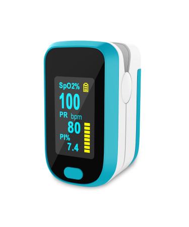 MomMed pulseximeter oxygen saturation measuring device finger finger pulseximeter with alarm for measuring the oxygen saturation (SPO2) pulse knife for children & adults OLED display that turns M130-blue-white