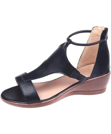 Women's Casual Buckle Strap Roman Wedge Sandals | Open Toe Platform Beach Shoes - Black, Size 8.5 - Buy Online on GoSupps.com
