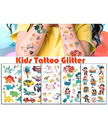 120 Glitter + 20 Luminous Temporary Tattoos for Kids | Mermaid, Butterfly, Animal, Dinosaur, Pirate, Space Designs | Birthday Gift & Party Favors - Buy Online on GoSupps.com