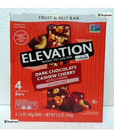 Elevation by Millville Fruit and Nut Bar Dark Chocolate Cashew Cherry 4 Bars 5.6oz/160g