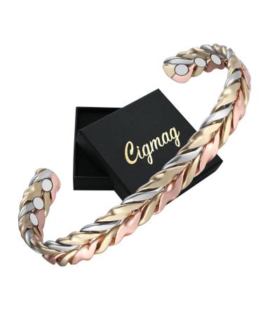 Cigmag Lymphatic Drainage Copper for Women 99% Solid Pure Copper Ultra Strength Magnet Adjustable (Tricolor Feather Pattern) Tricolor Feather Wide