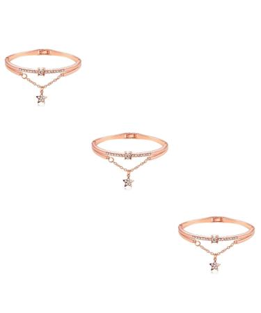 Healeeved 2 piece of gemstone bracelet crystal bracelet open star trailer bracelet cuff bracelet star bangle banger bangle banger women bracelet diamond 19.5*1.2cmx3pcs ros goldx3st